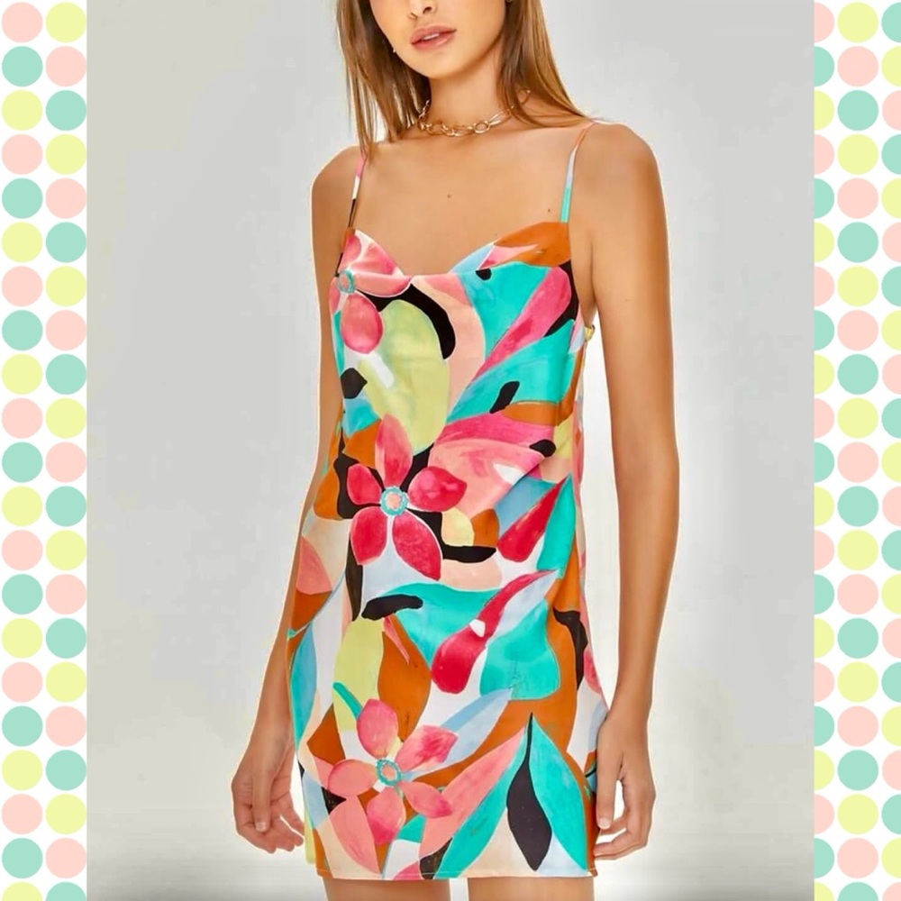 NWOT Forever 21 Abstract Floral Print Satin Mini Slip Dress - Small